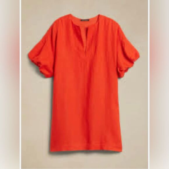 Banana Republic Colette Linen Mini Dress with Puff Sleeve in Red Orange - XXS - Picture 1 of 8